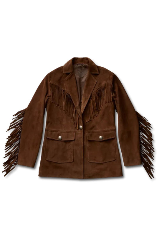 Brown suede jacket with fringes 