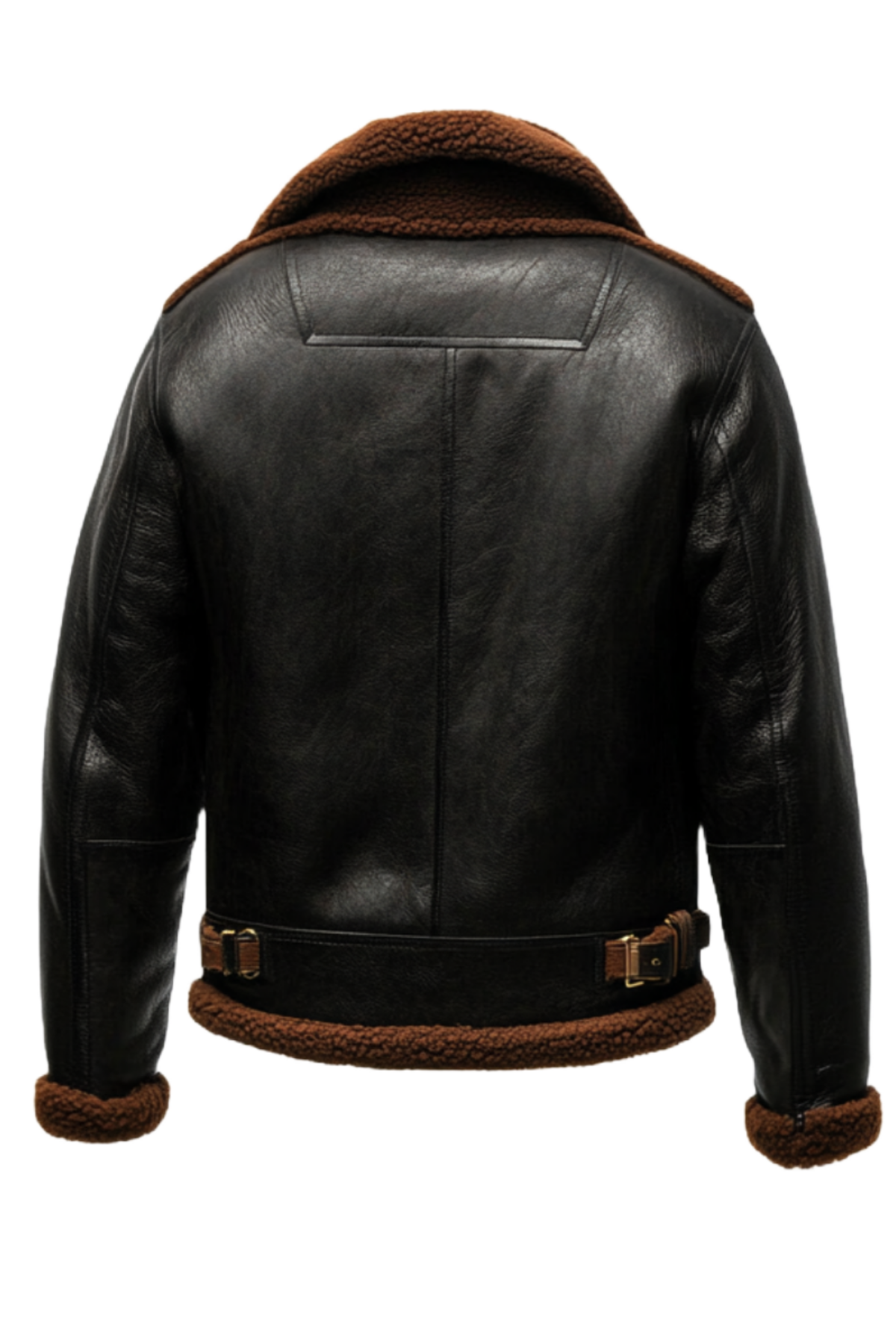 Black leather jacket with brown shearling lining 