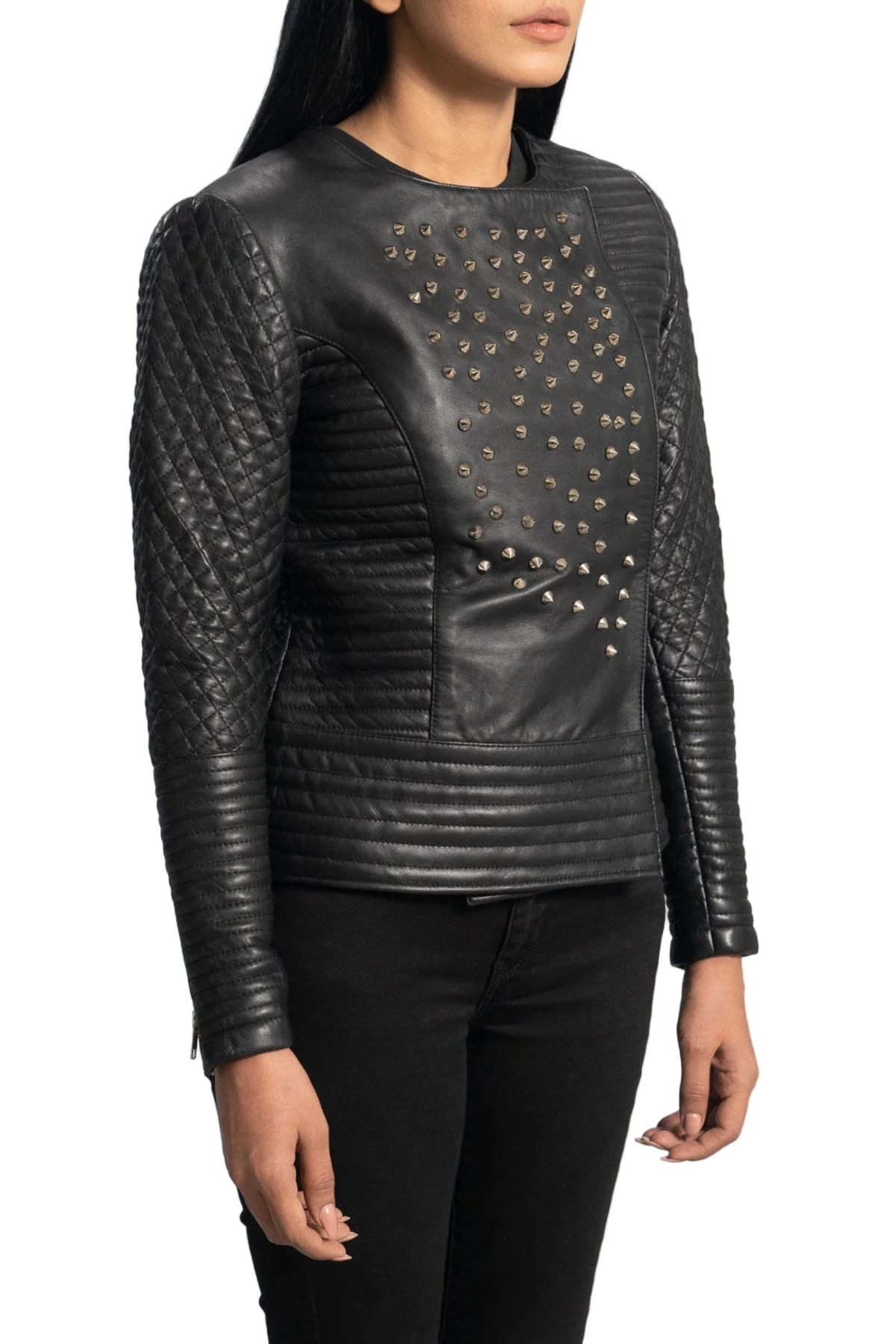 Black leather jacket with stud