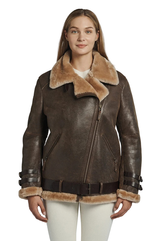 brown shearling jacket with fur