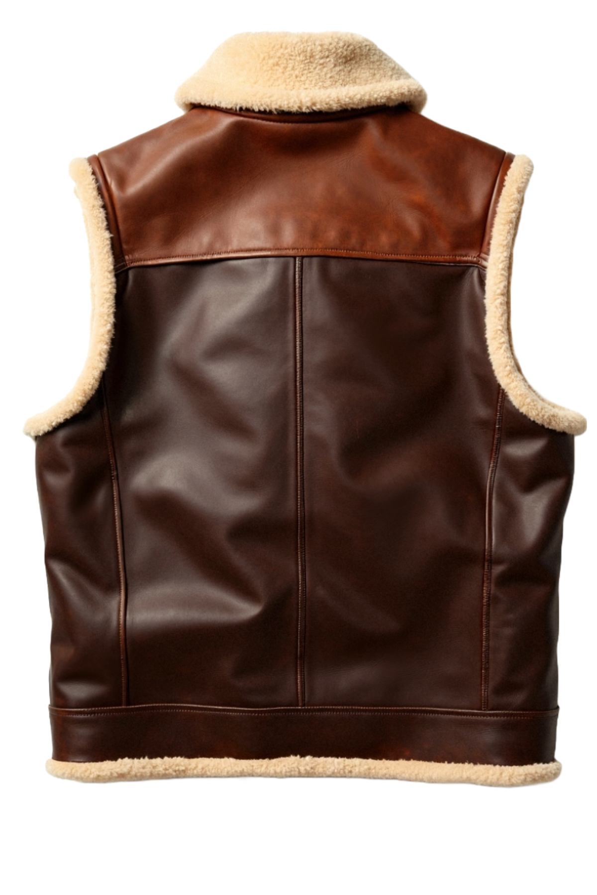 Brown leather vest with beige interior lining 