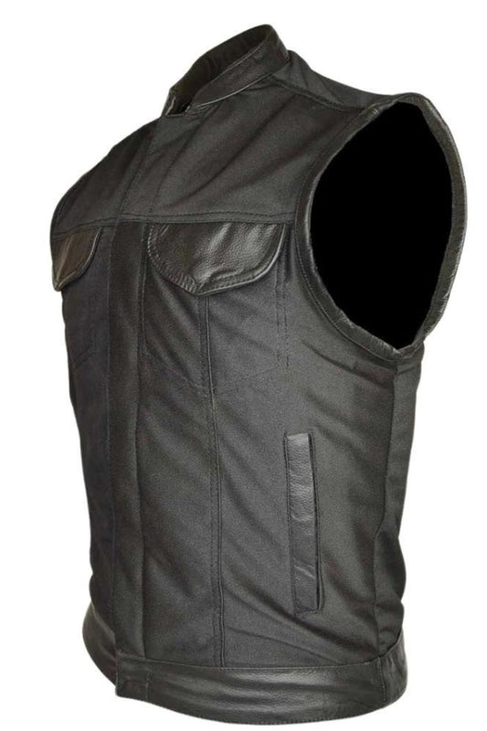 Black leather vest on a white background
