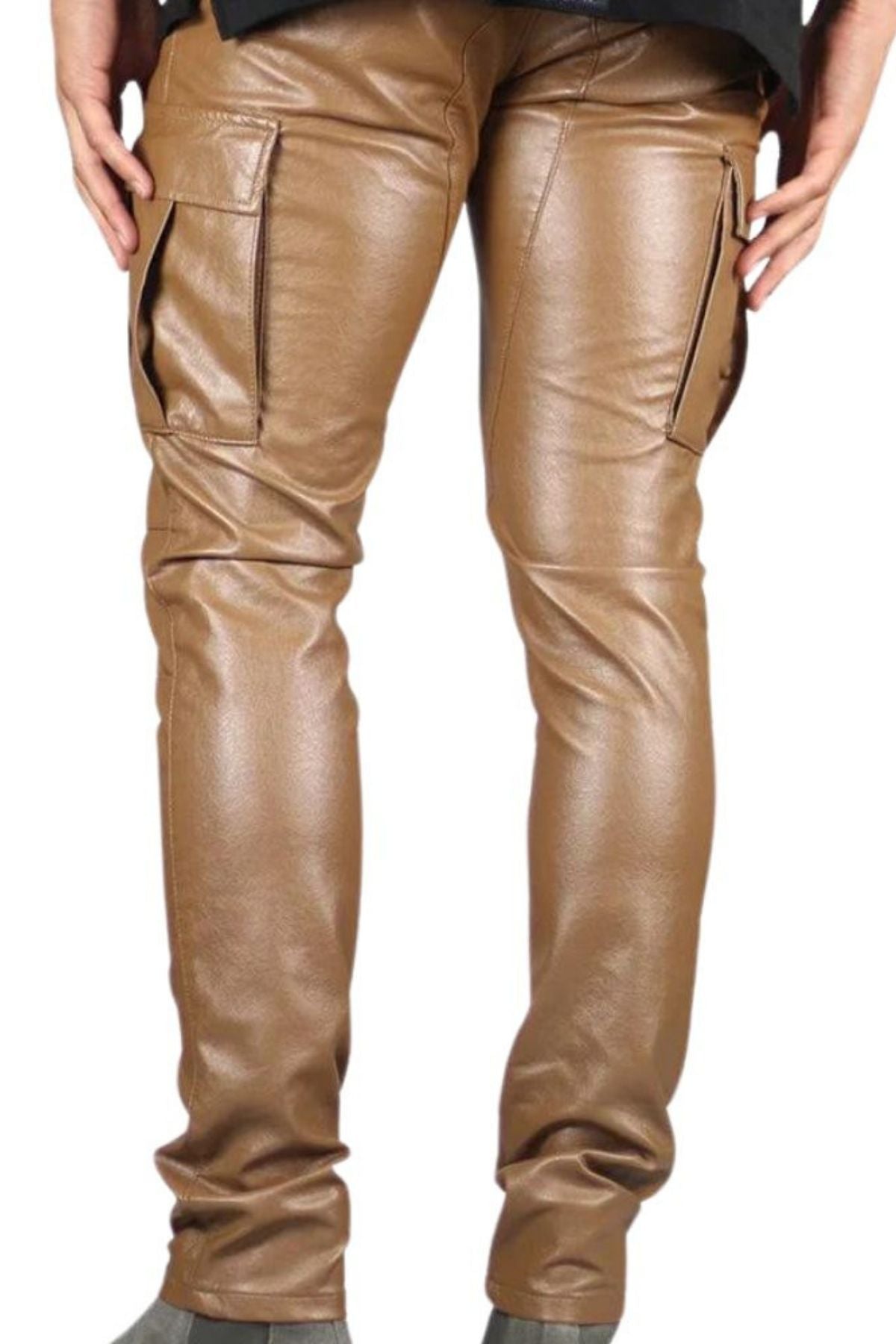 Brown leather pants on a white background