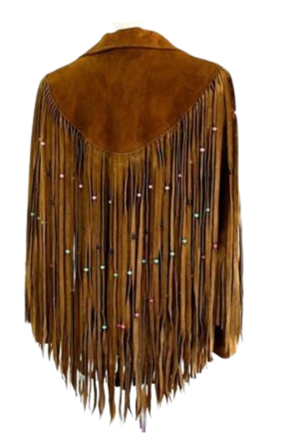 Women's Vintage-Inspired Brown Suede Beaded Fringe Jacket