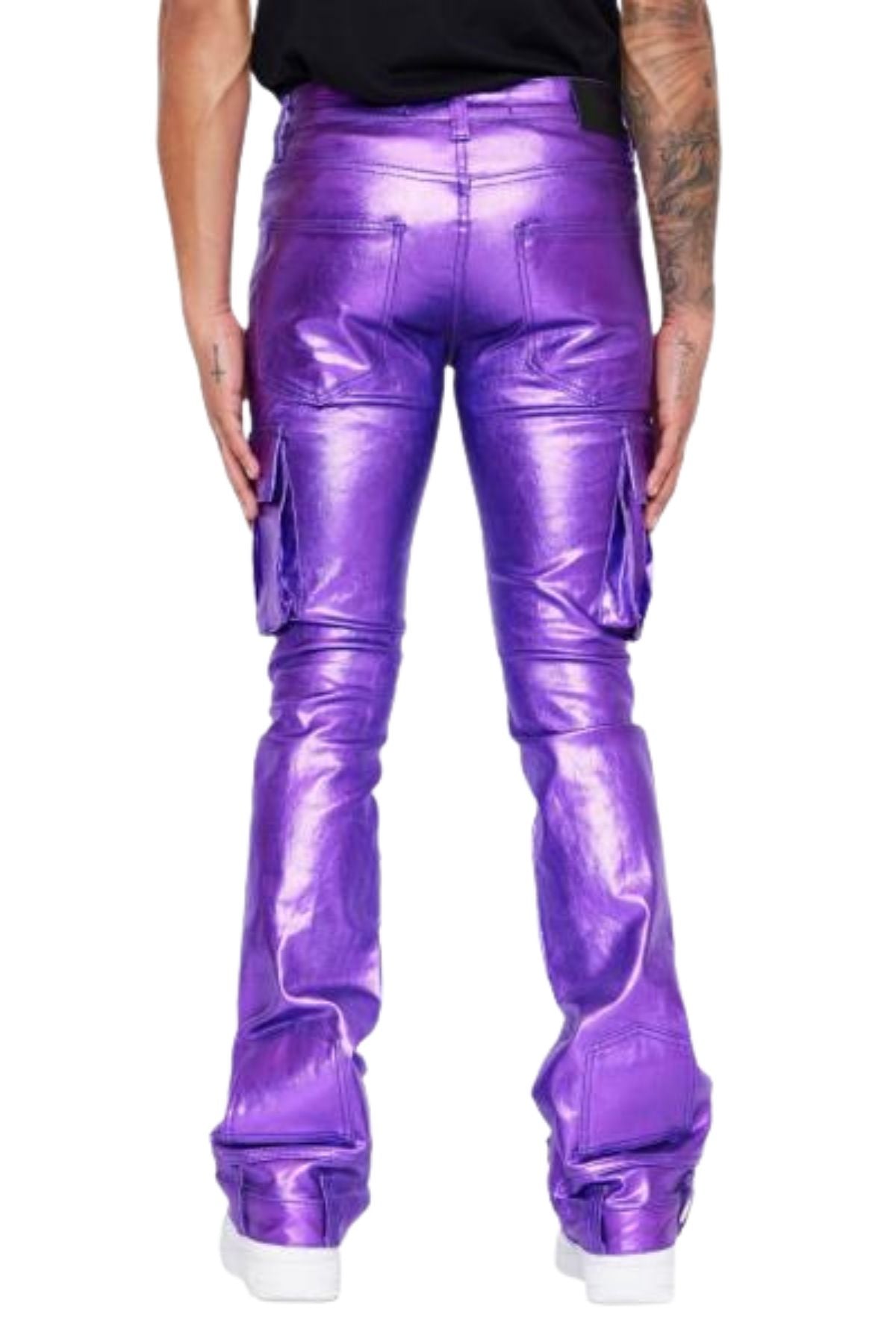 Purple metallic flared pants