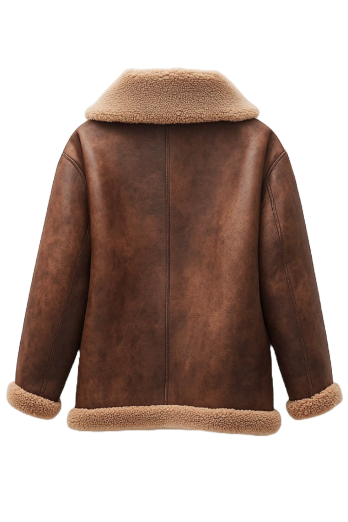 Brown leather jacket with beige fur lining 