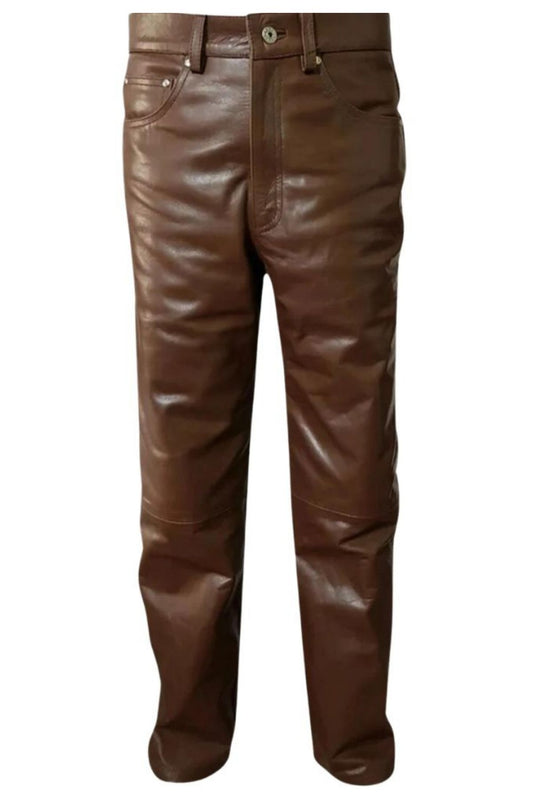 Brown leather pants on a white background