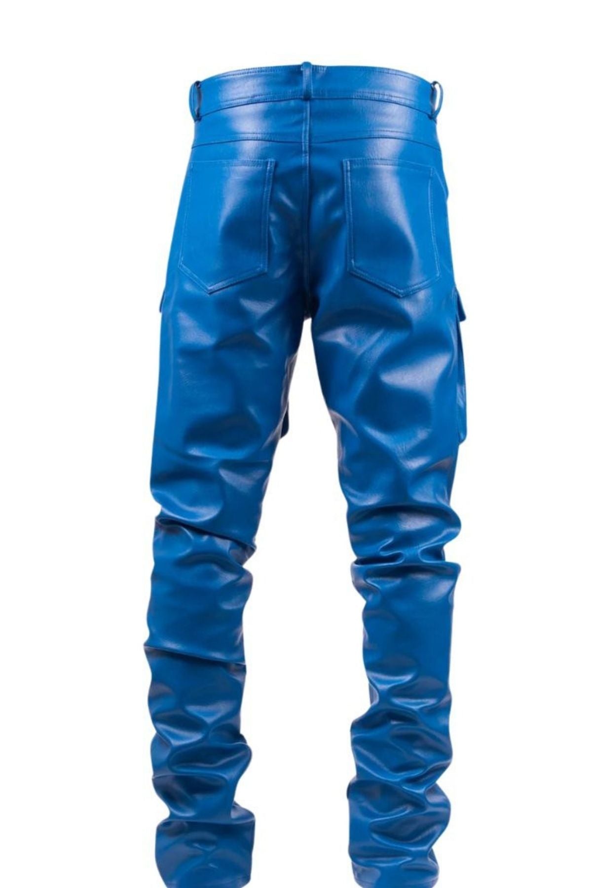 Blue leather pants on a white background