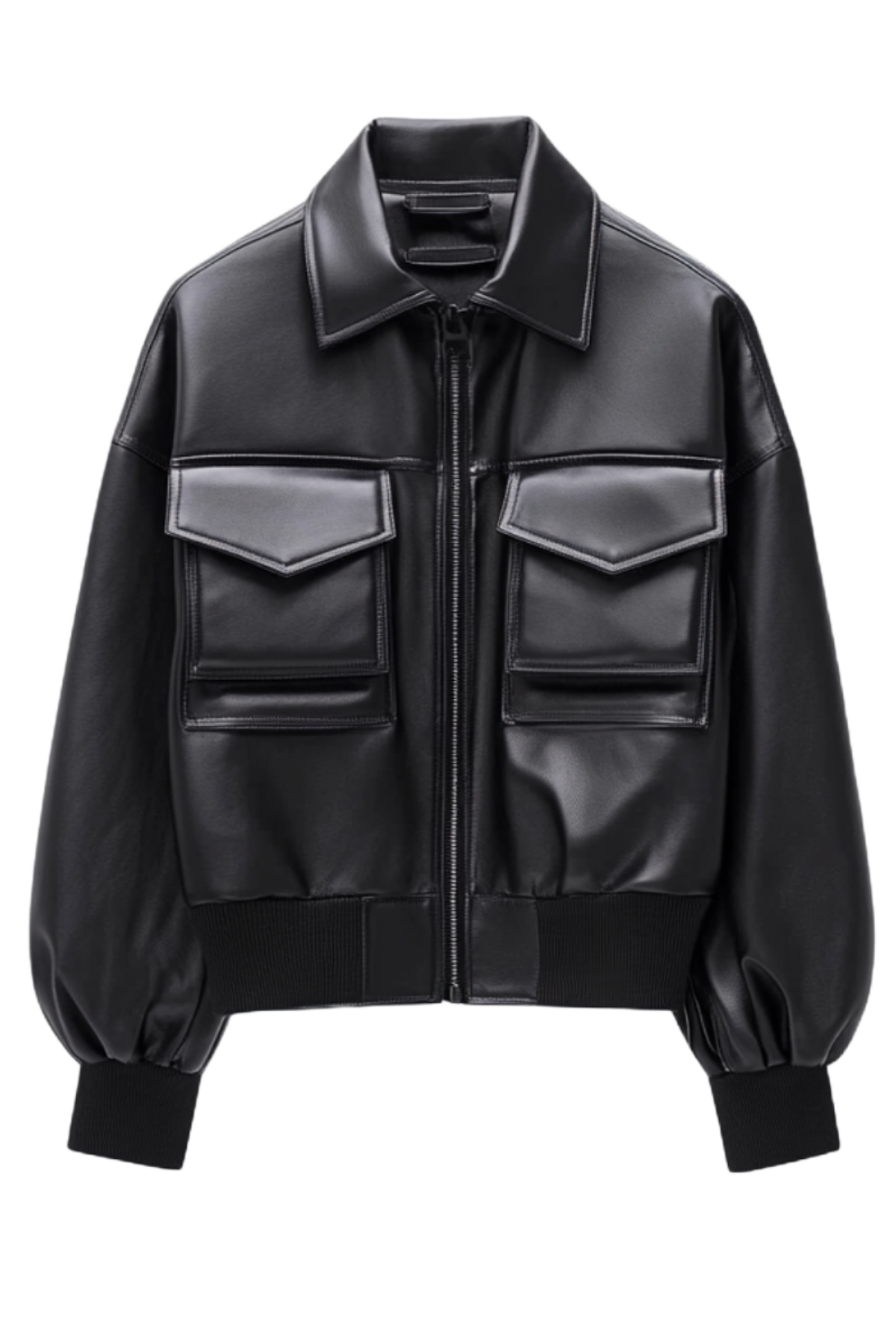 Black leather jacket with pocket details 