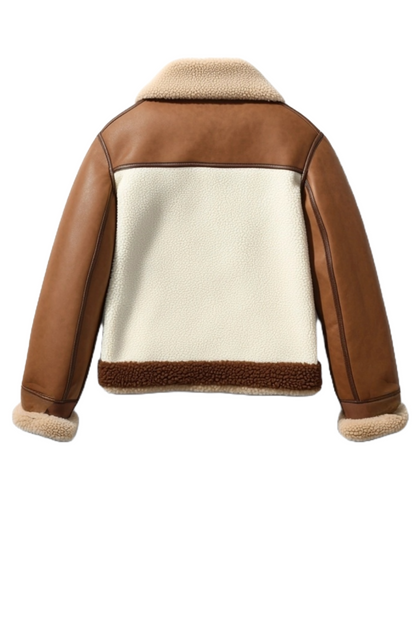 Men's Brown and Cream Faux Leather Sherpa Jacket - Cozy Winter Style