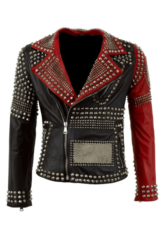 Women's Statement Studded Leather Biker Jacket - Unleash Your Inner Rebel