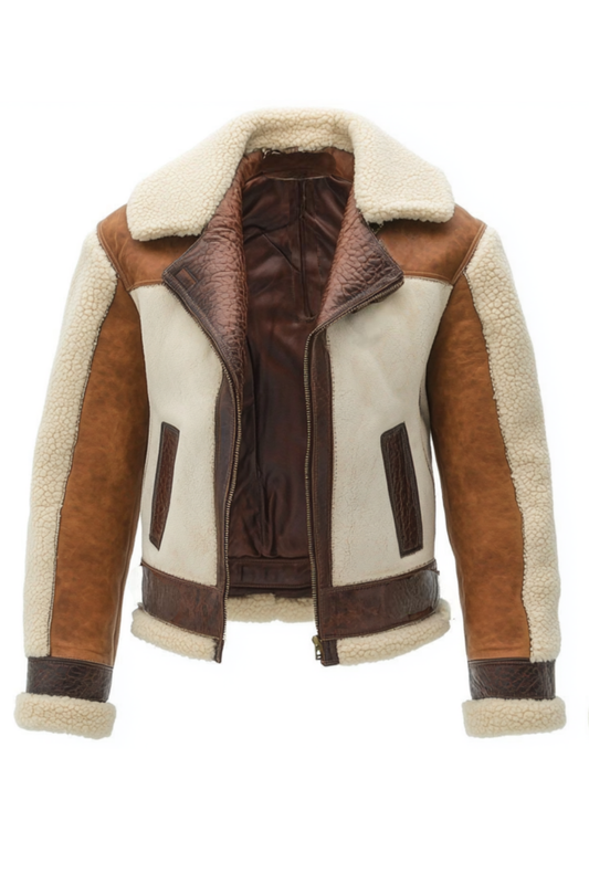 Brown and beige shearling jacket 