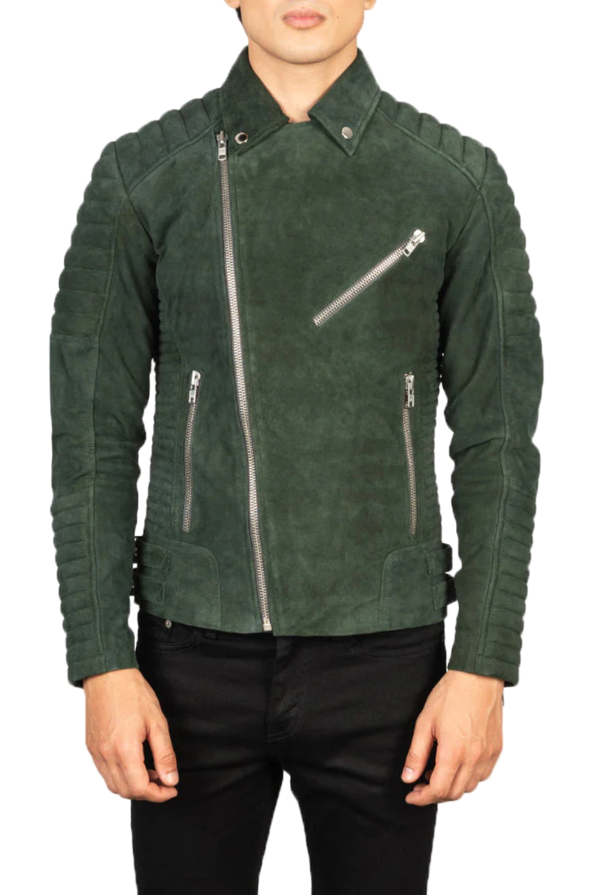 Green leather jacket with zippers 