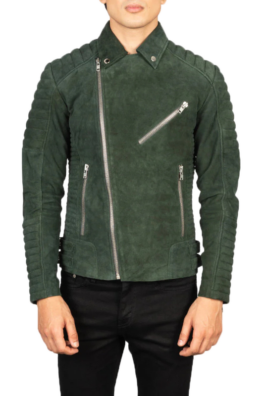 Green leather jacket with zippers 