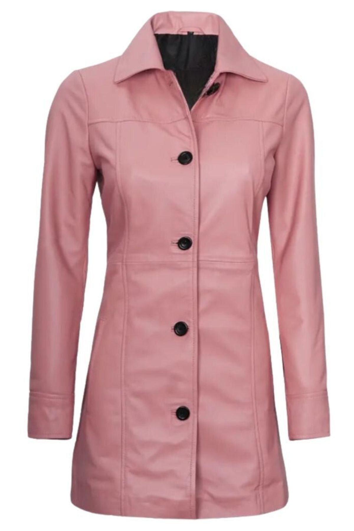 Women's Pink Button-Front Leather Car Coat