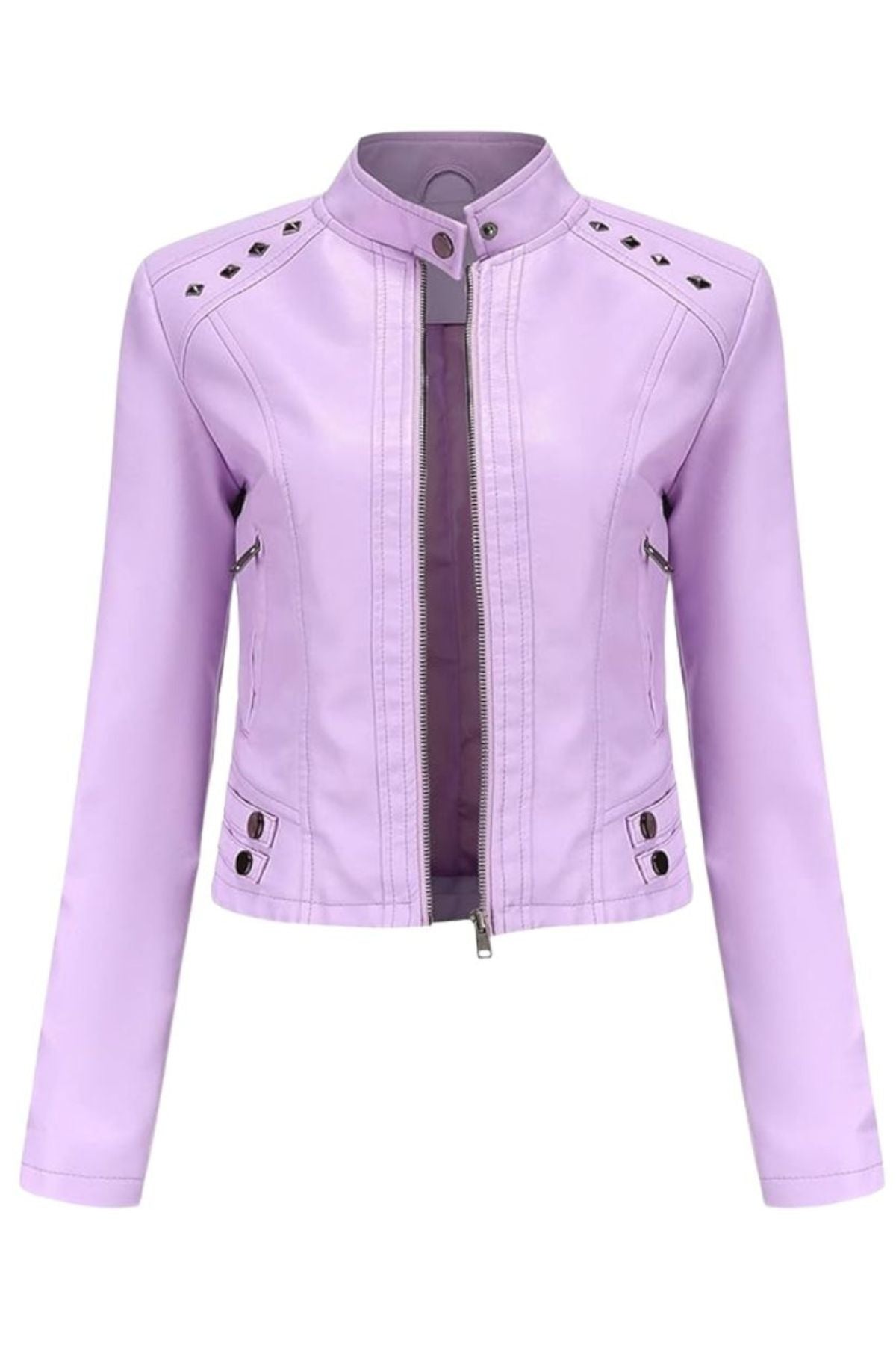Purple leather jacket with button 