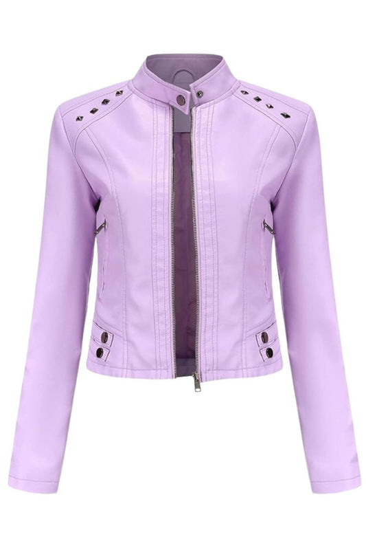 Purple leather jacket with button 