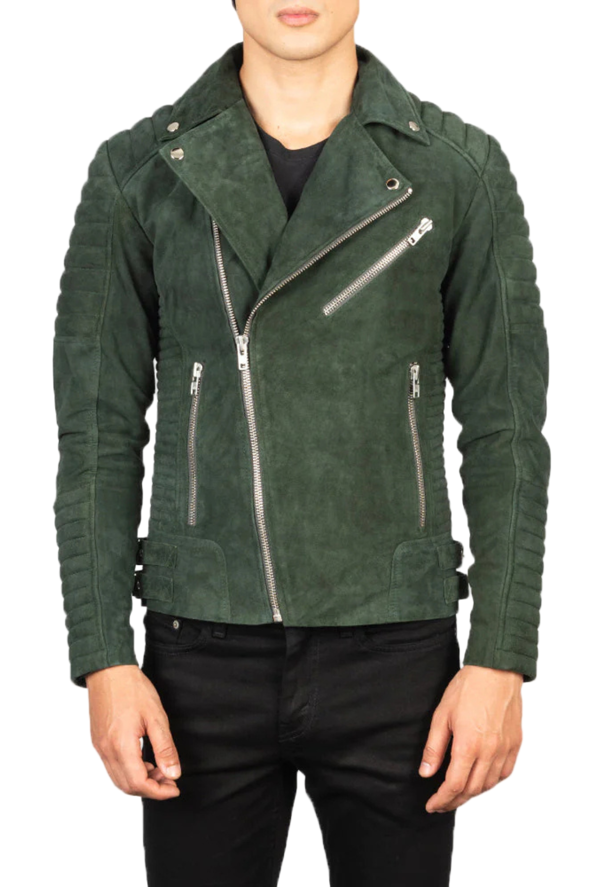 Green suede jacket with zipper