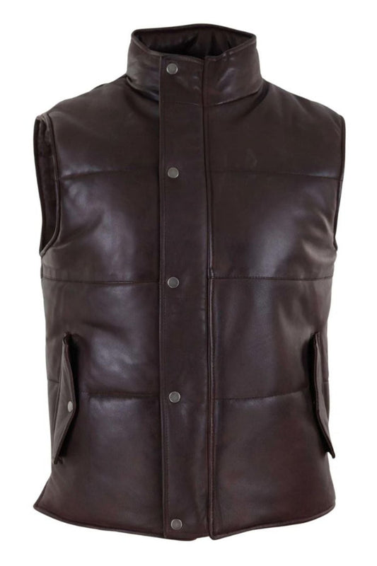 Brown leather vest on a white background