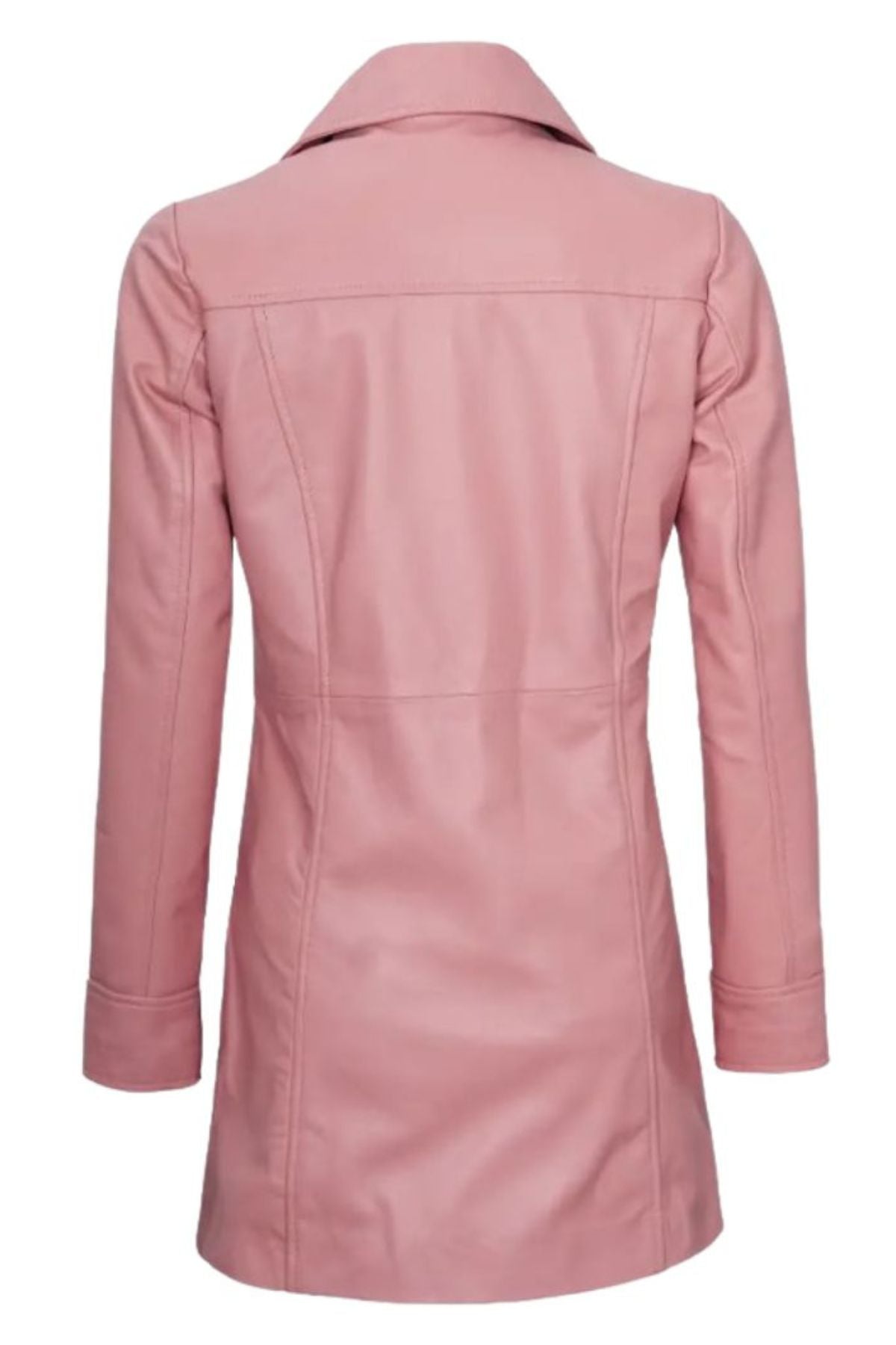 Women's Pink Button-Front Leather Car Coat