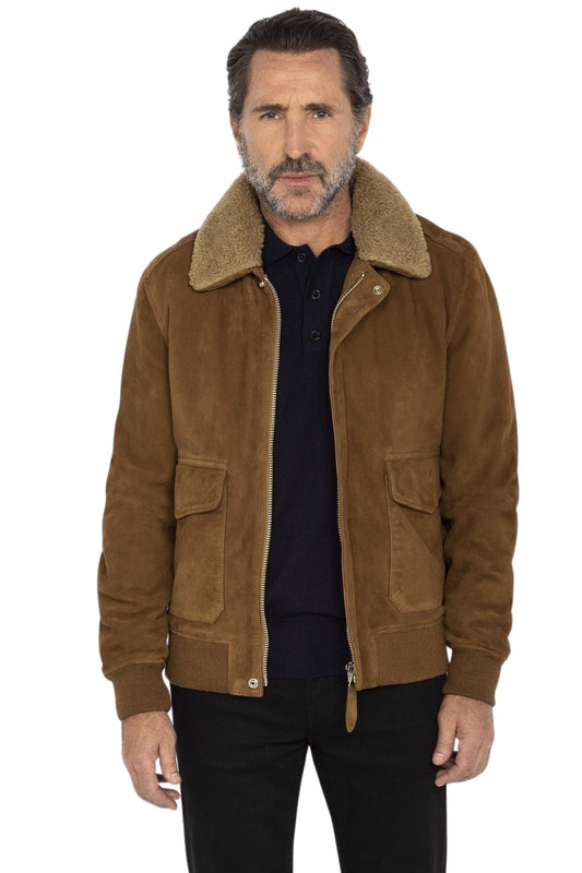Men's "The Maverick" Suede Bomber Jacket with Faux Shearling Collar