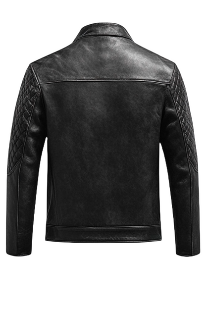 Black leather jacket with quilted design 