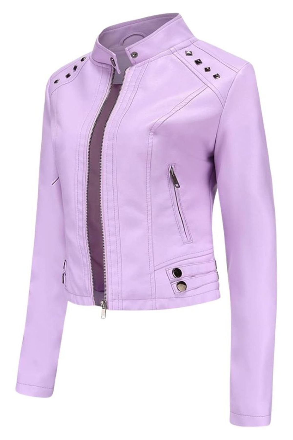 Purple leather jacket with studded 