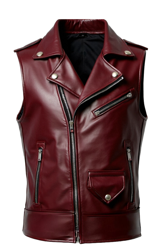 Maroon leather vest with zippers 