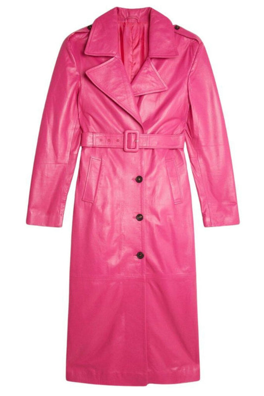 Pink leather trench coat 