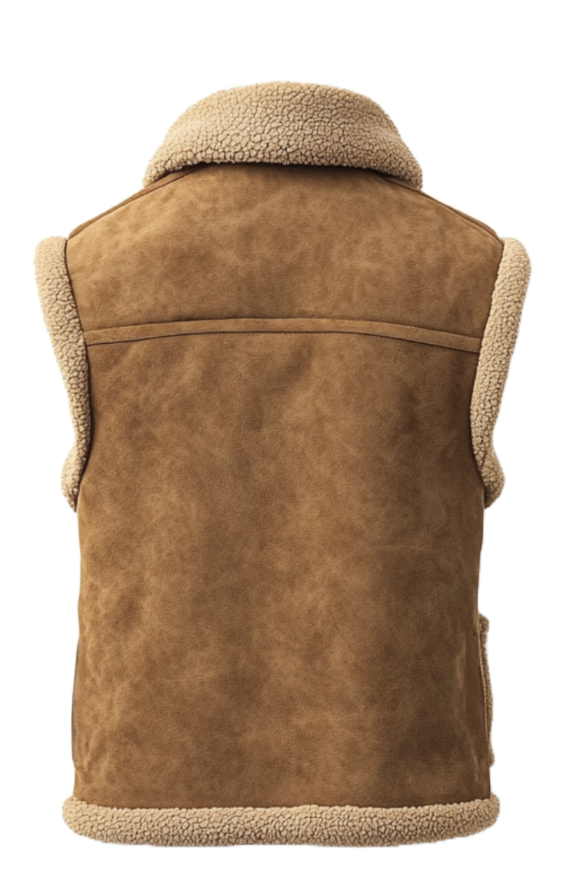 Brown suede vest with beige sherpa lining 