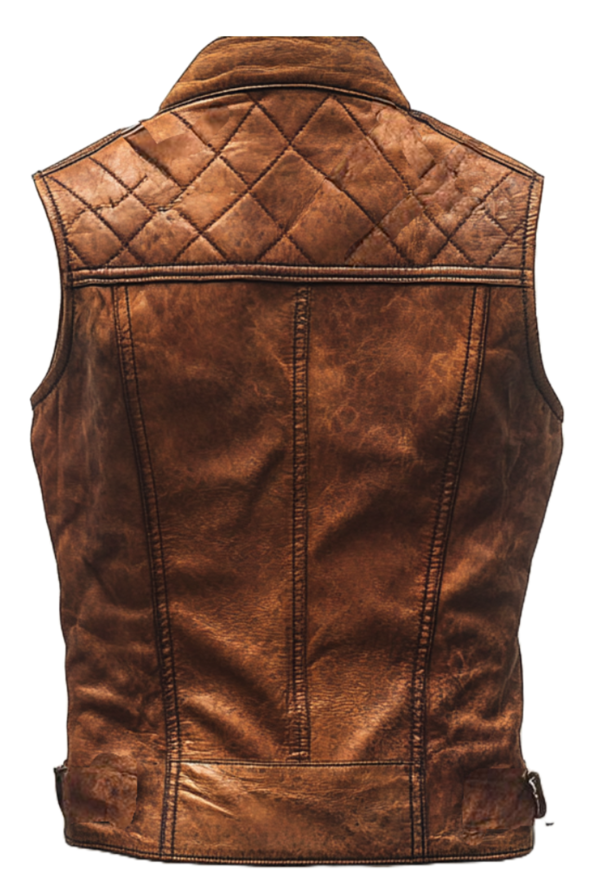 Brown leather vest with quilted pattern 
