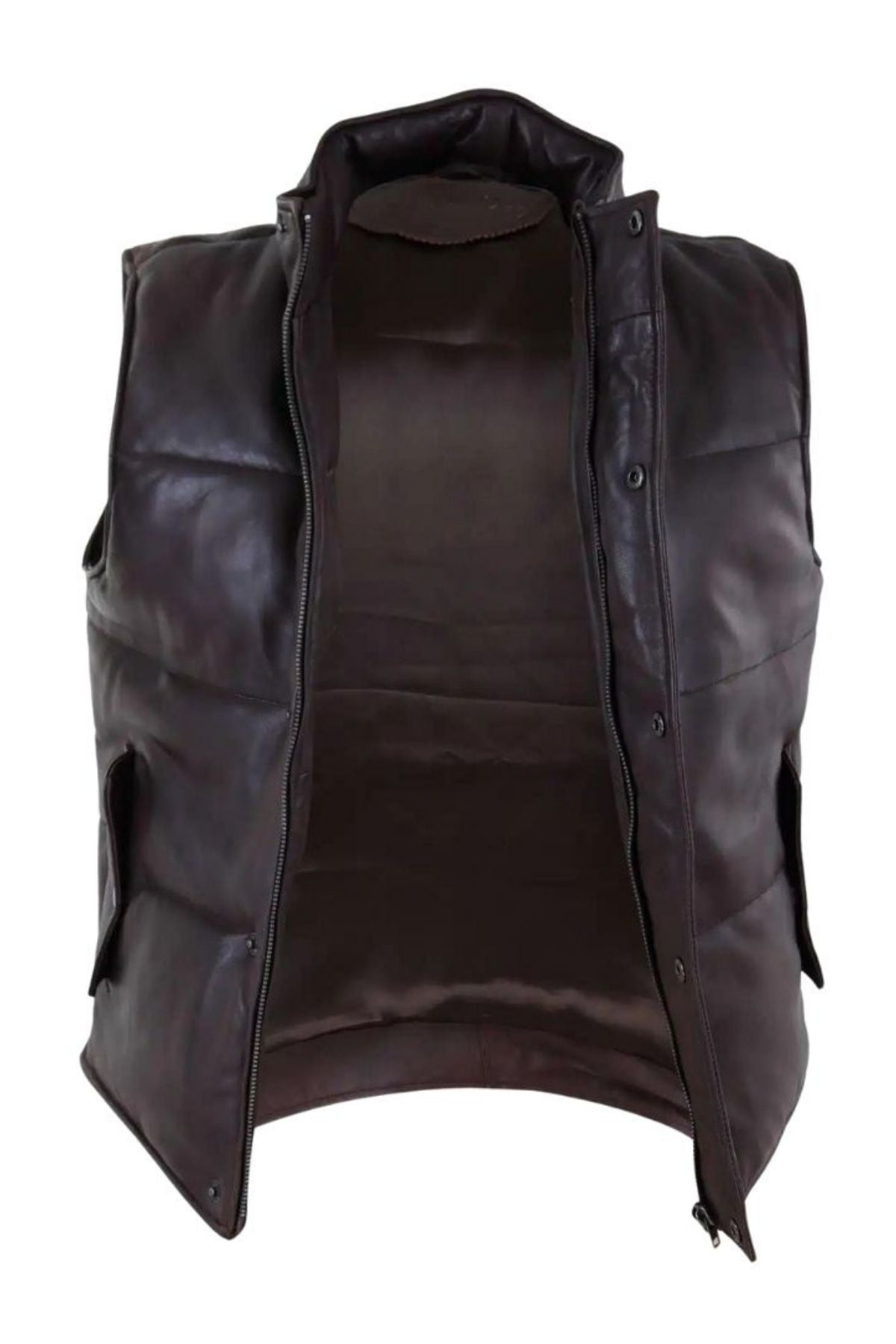 Brown leather vest on a white background