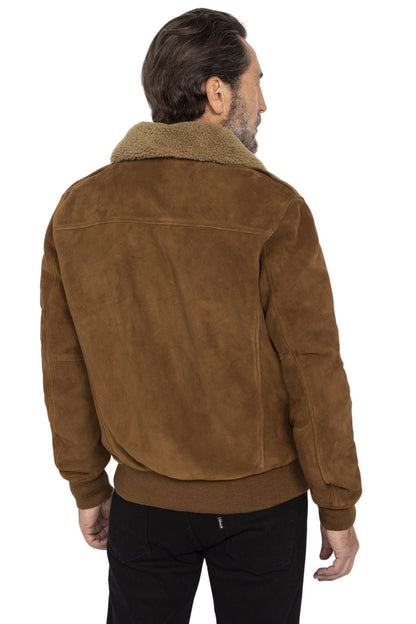 Men's "The Maverick" Suede Bomber Jacket with Faux Shearling Collar
