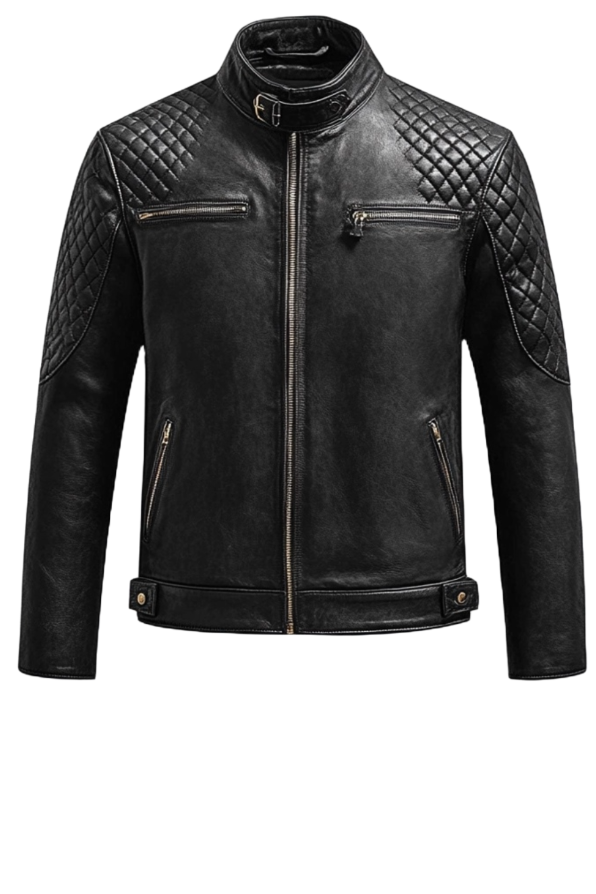Black leather jacket with quilted design