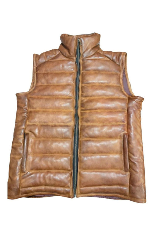 Brown leather vest on a white background