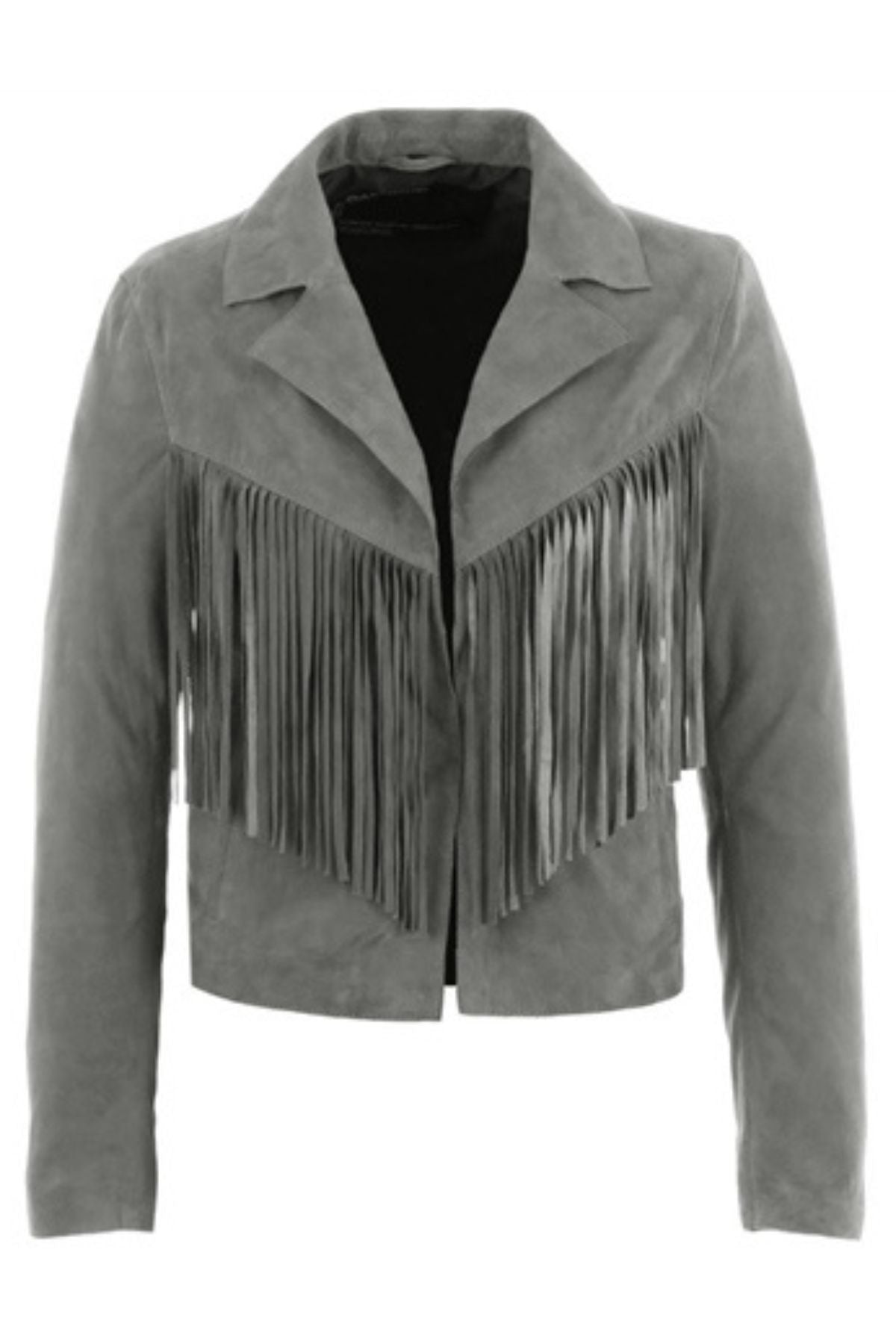 Gray suede jacket with fringe 
