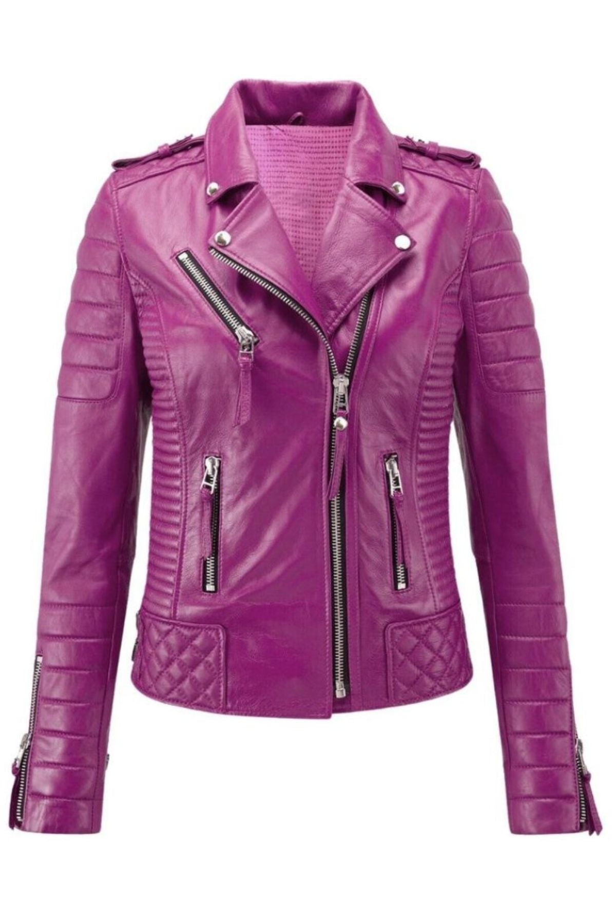Purple leather jacket with zipper