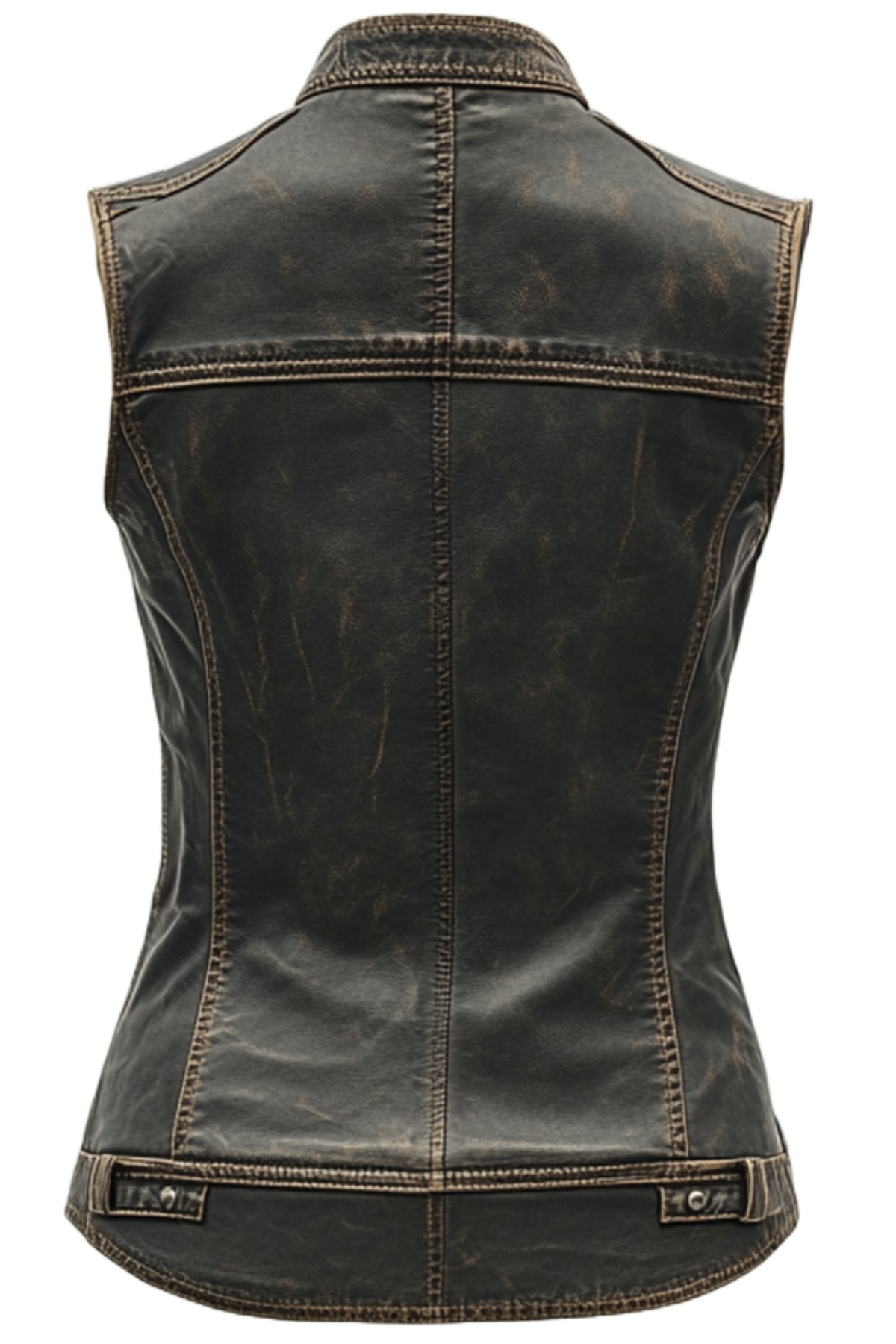Women's Distressed Black Leather Biker Vest