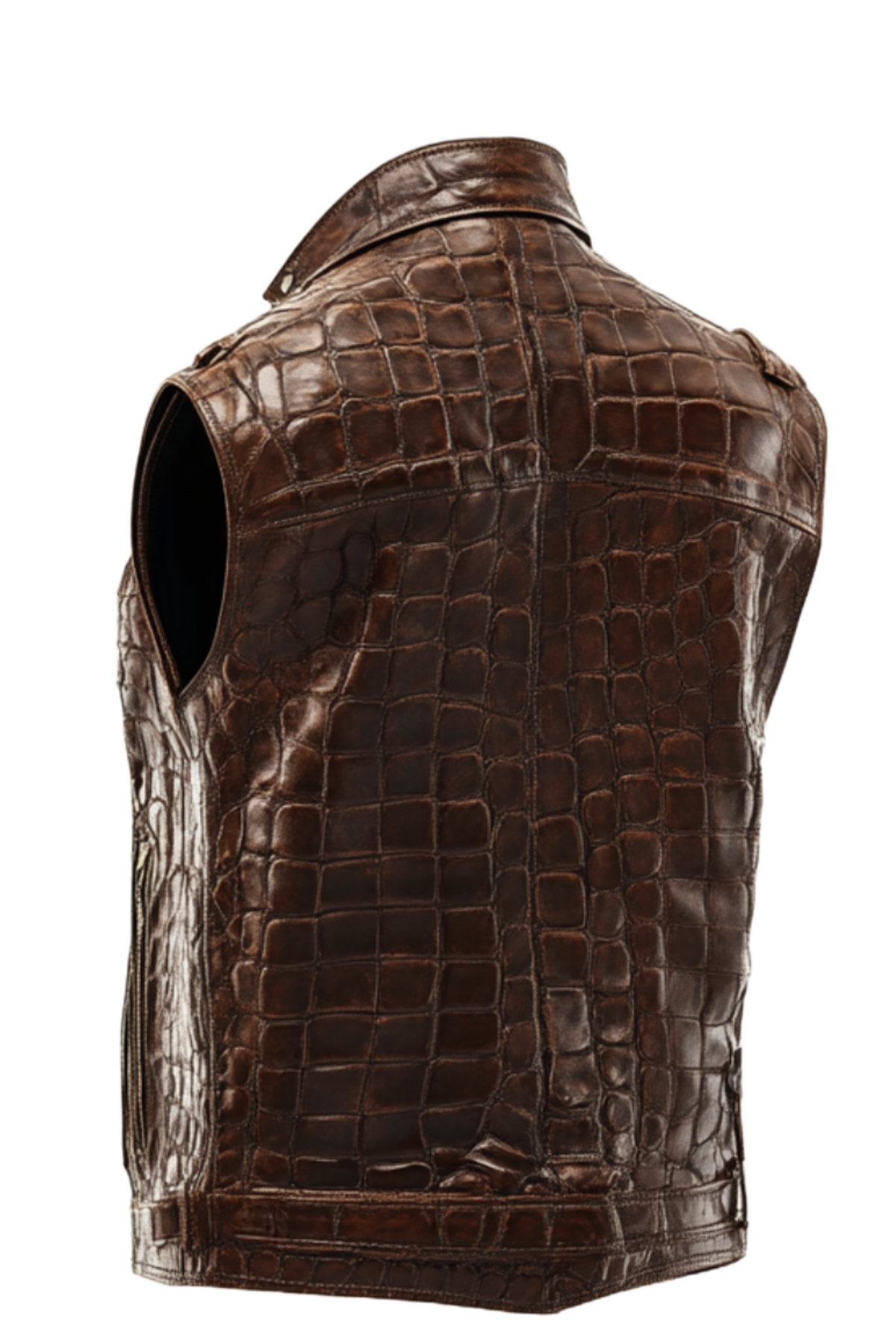 Brown leather vest with crocodile texture 