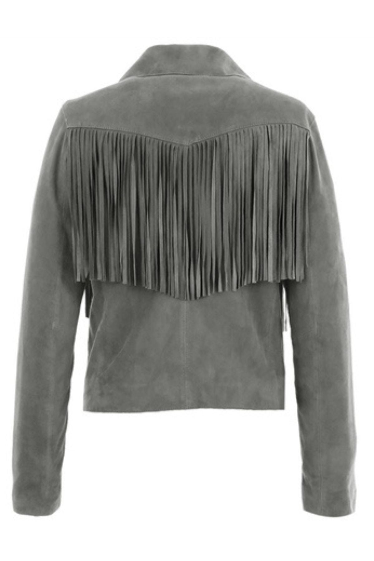 Gray suede jacket with fringe 