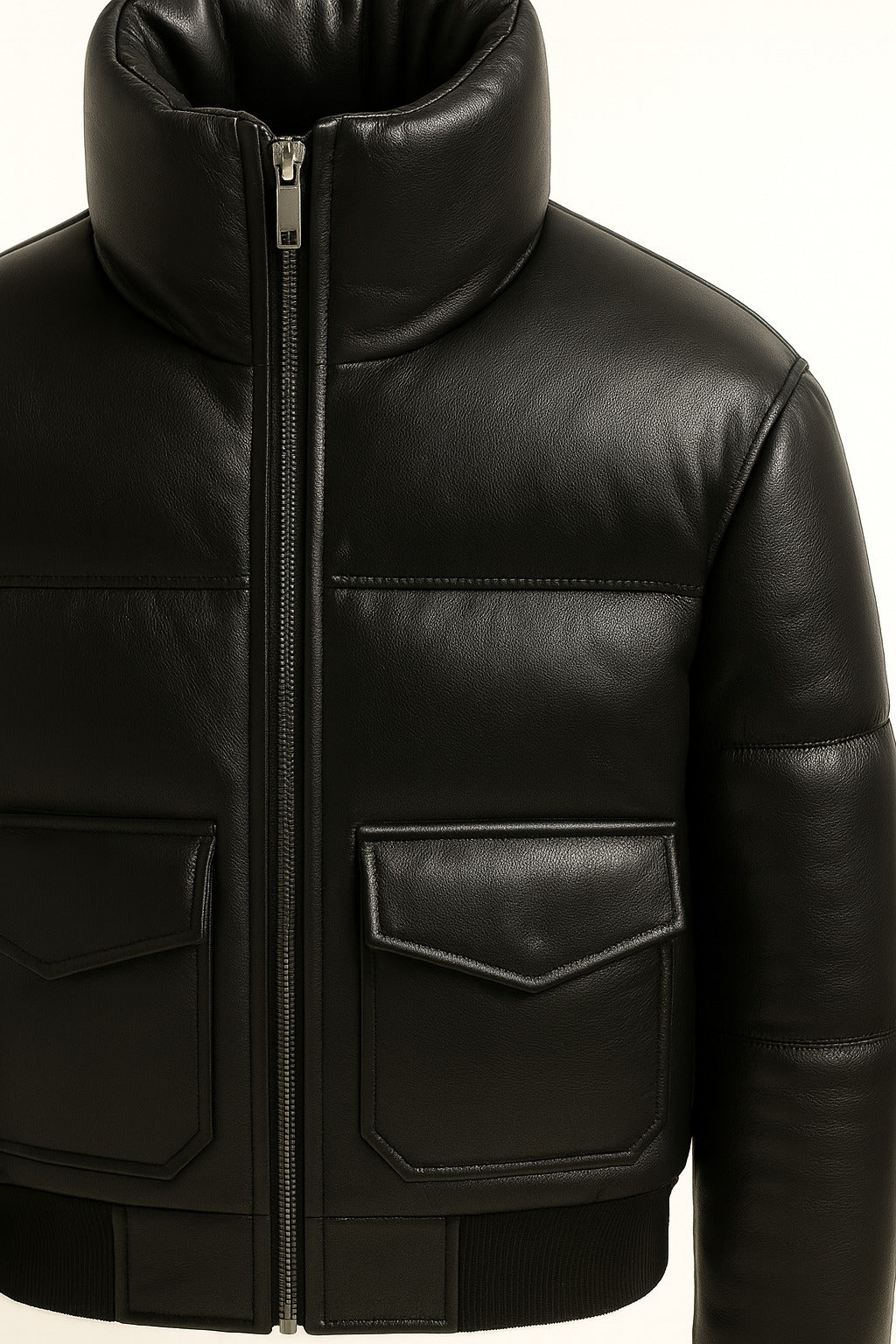 Black leather jacket with a zipper 