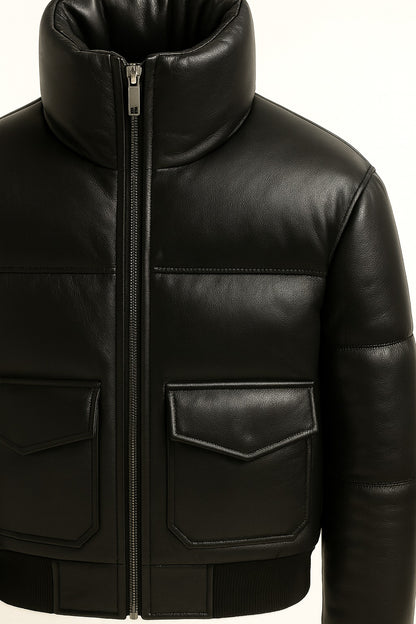 Black leather jacket with a zipper 