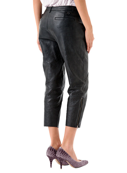 Black leather pants worn by a person 