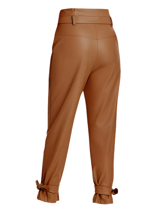 Brown leather pants with a belt 